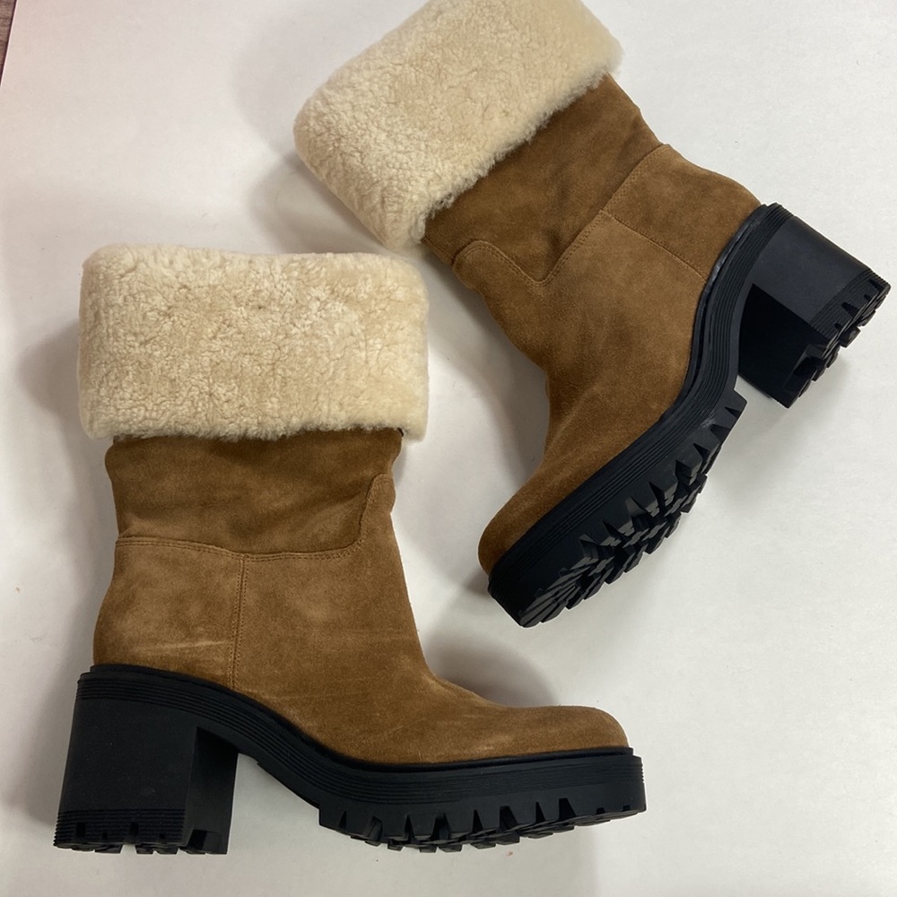 New Marc Fisher Willoe Suede Fur pull on boots - Picture 7 of 11